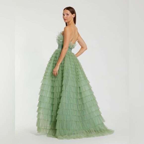MAC DUGGAL 20530 Green Strapless Ruffle Gown with Feathers 4 - Picture 5 of 12